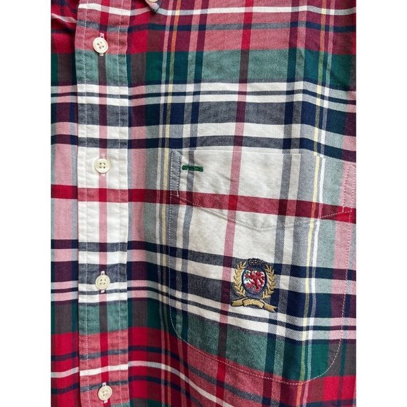 Tommy Hilfiger M plaid button down long sleeve Red Green Blue white pocket SUPER - Picture 6 of 6